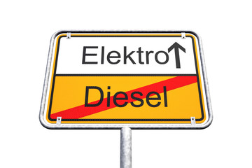 Ortsschild - Ortstafel - Elektro - Diesel - Freisteller - Freigestellt
