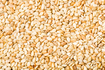 Closeup of white sesame seeds background