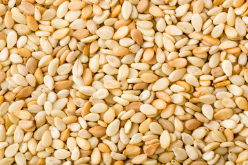 Closeup of white sesame seeds background