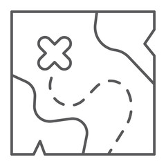 Map thin line icon, road and travel, location sign, vector graphics, a linear pattern on a white background.