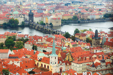Fototapeta na wymiar Panoramic view at Prague and Vltava river in summer, Czech republic, Europe