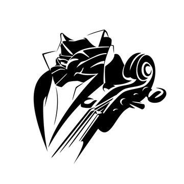 classical cello player musician wearing elegant clothing - black and white vector design