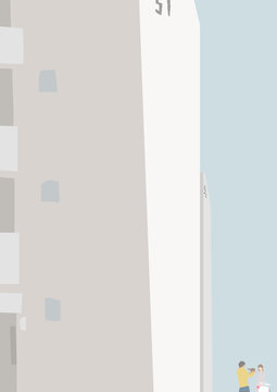 People with scooter in city