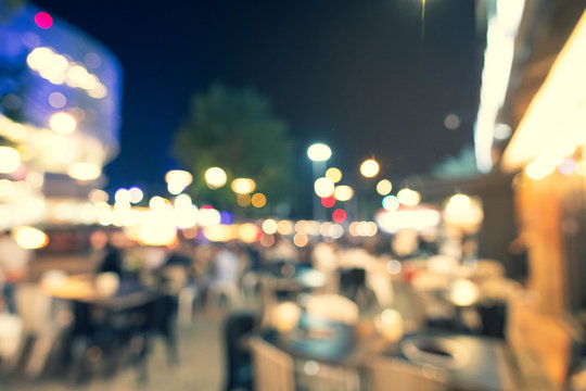 Abstract blur image of Street food in Night market with bokeh for background usage.