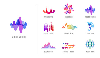 Sound wave, music, production logo and symbol collection, design icons