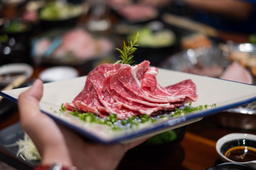 Beef sliced for charcoal grills or Japanese style yakiniku.