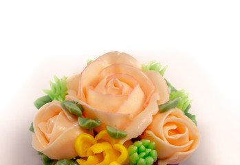 Baked homemade cupcakes with buttercream flowers