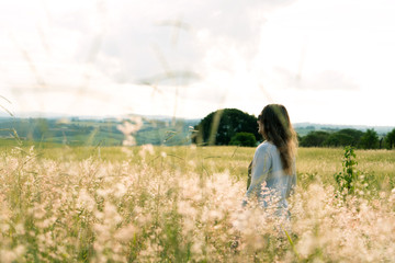 young woman enjoying the landscape.