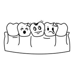 human teeth with tooth sad kawaii characters