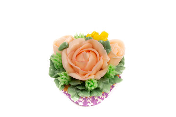 Baked homemade cupcakes with buttercream flowers
