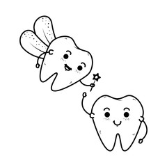 comic teeth couple with fairy kawaii characters