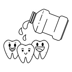 comic teeth with mouthwash kawaii characters