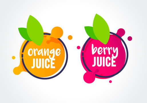 Vector Illustration Fresh Berry And Orange Fruit Label Icon. Healthy Juice Design Sticker.