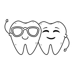 comic teeth couple with sunglasses kawaii