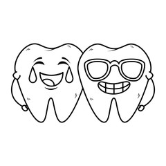 comic teeth couple with sunglasses kawaii