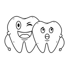 Obraz premium comic teeth couple kawaii characters