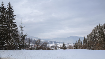 Winter landscape in the Yaremche