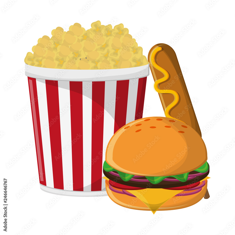 Sticker Pop corn burger and hot dog