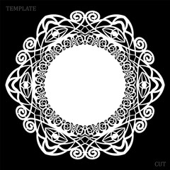 Lace round paper doily, greeting element, laser cut  template, doily to decorate the cake,  vector illustrations.