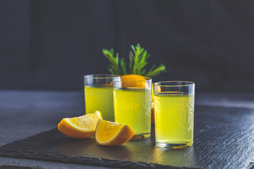Traditional italian homemade lemon alcohol drink liqueur limoncello