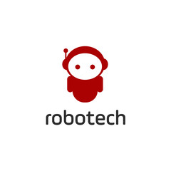 Smart robot logo template. Cute logotype isolated on white background. Future technologies theme. Vector concept symbol.
