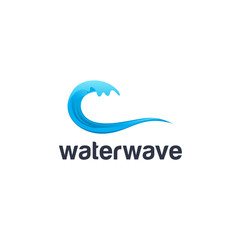 Sea or river ninth wave water sea ocean flow blue. Storm and tempest. Harmonious vector logo.