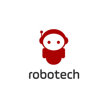 Smart robot logo template. Cute logotype isolated on white background. Future technologies theme. Vector concept symbol.
