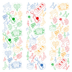 Music background for patterns. Vector illustration with musical instruments.