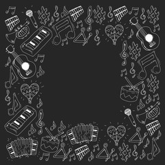 Music background for patterns. Vector illustration with musical instruments.