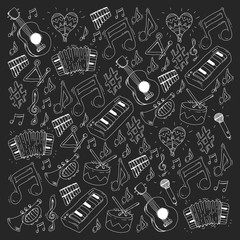 Music background for patterns. Vector illustration with musical instruments.