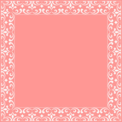 Decorative frame Elegant vector element for design in Eastern style, place for text. Floral pink border. Lace illustration for invitations and greeting cards