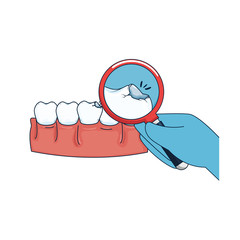 human teeth with magnifying glass