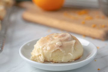 Freshly Baked Homemade Orange Rolls on Kitchen Counter