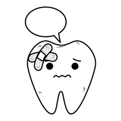 comic tooth with speech bubble and bandages