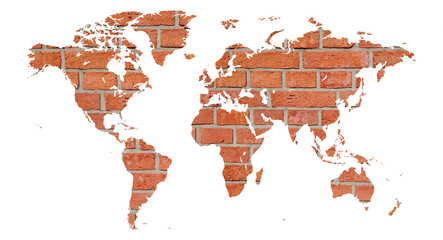 mapa świata z cegły jako plakat lub grafika na ścianę 