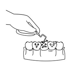 human teeth with dentist hand and drill