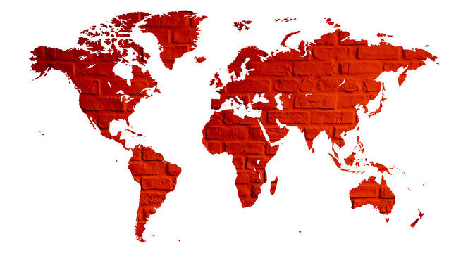Fototapeta mapa świata z cegły jako plakat lub grafika na ścianę 