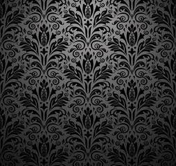 Wallpaper in the style of Baroque. Seamless vector background. Black floral ornament. Graphic pattern for fabric, wallpaper, packaging. Ornate Damask flower ornament