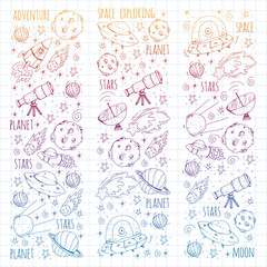 Space vector illustration. Science, technology pattern. Rocket and spaceships.