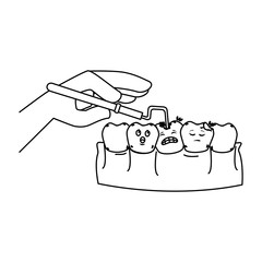 human teeth with dentist hand and drill