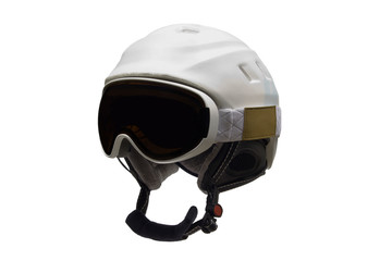 Ski helmet and ski goggles isolated on white background