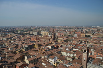 Fototapeta na wymiar Verona City View From Torre Dei Lamberti In Verona. Travel, holidays, architecture. March 30, 2015. Verona, Veneto region, Italy.