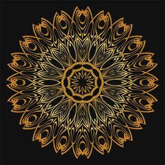 Luxury golden color Hand-Drawn Henna Ethnic Mandala. Circle lace ornament. Vector illustration. for coloring book, greeting card, invitation, tattoo. Anti-stress therapy pattern.