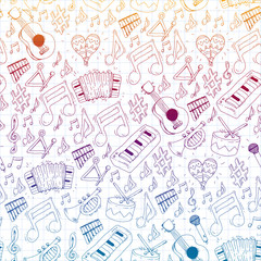 Music background for patterns. Vector illustration with musical instruments.