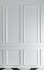 Classice wooden stripe frame install on white painted wall / background concept/ set scene / natural light