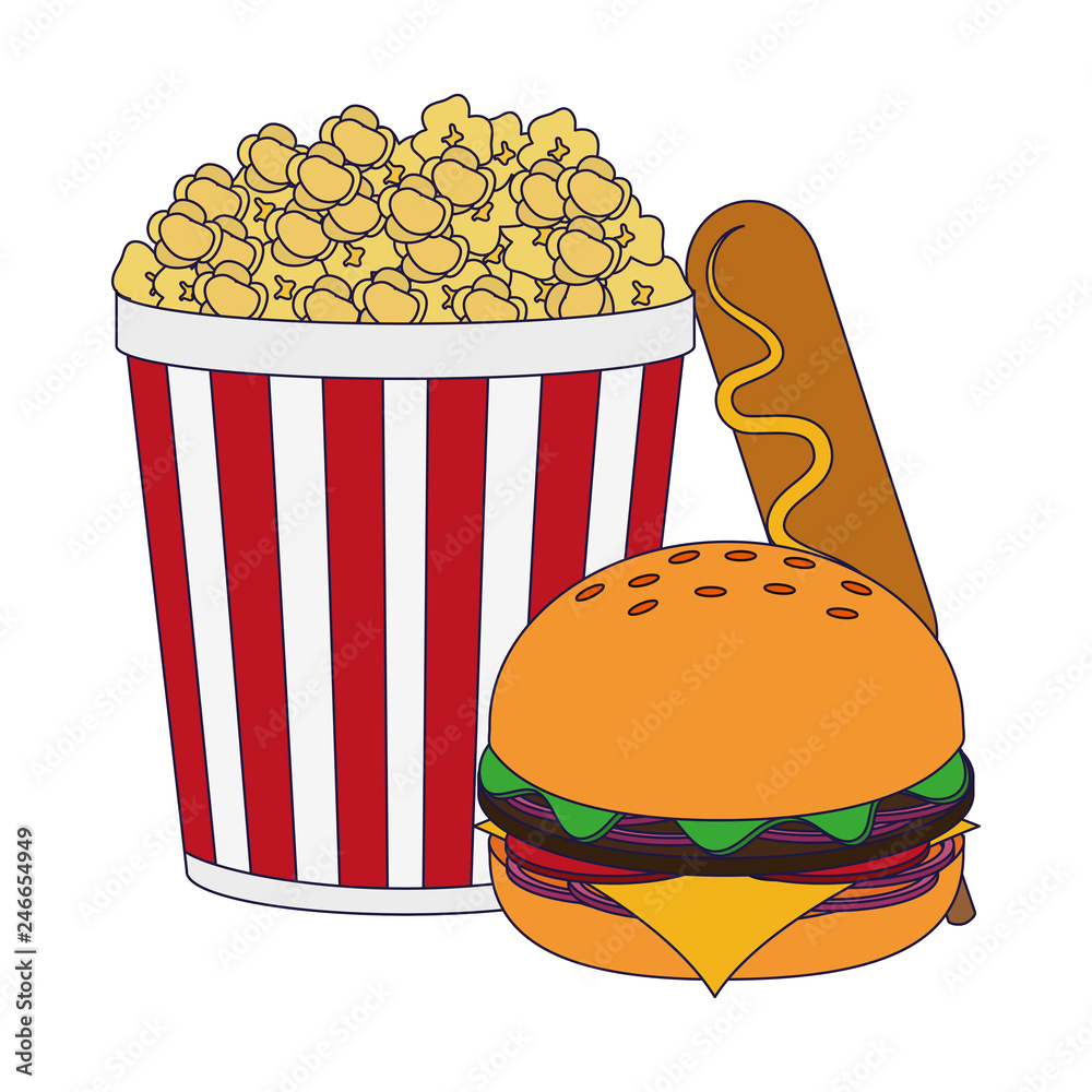 Sticker Pop corn burger and hot dog blue lines