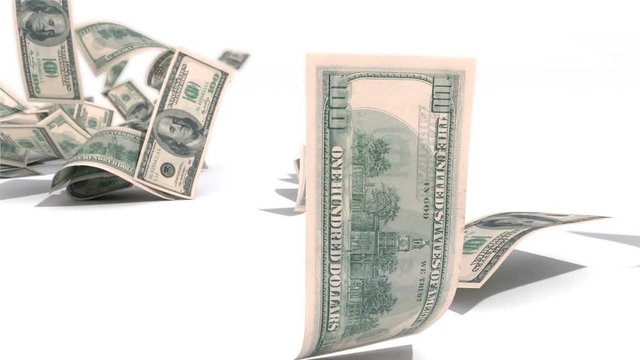 dollar hundred bills banknotes blows away from the pile 3d render white