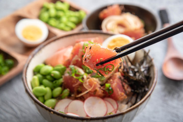 ahi poke bowl with edamame