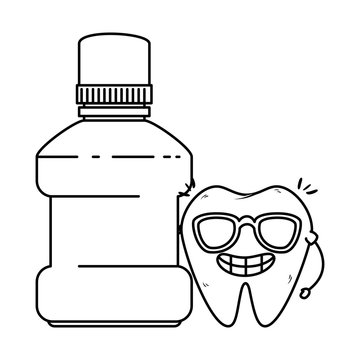 comic tooth with mouthwash kawaii character
