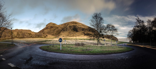 Arthurs Seat from Holyrood Park Rd, Panorama long exposure , Edinburgh, UK, 2019. Ver.I
